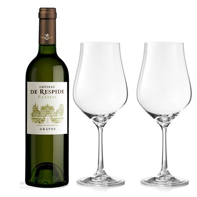 Chateau De Respide Bordeaux Blanc 75cl White Wine And Crystal Classic Collection Wine Glasses